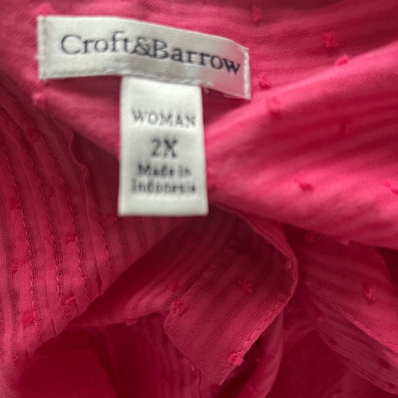 Croft & Barrow Tunic Top Swiss Dot Button Front 3/4‎ Sleeve Pink 2X - Picture 3 of 4